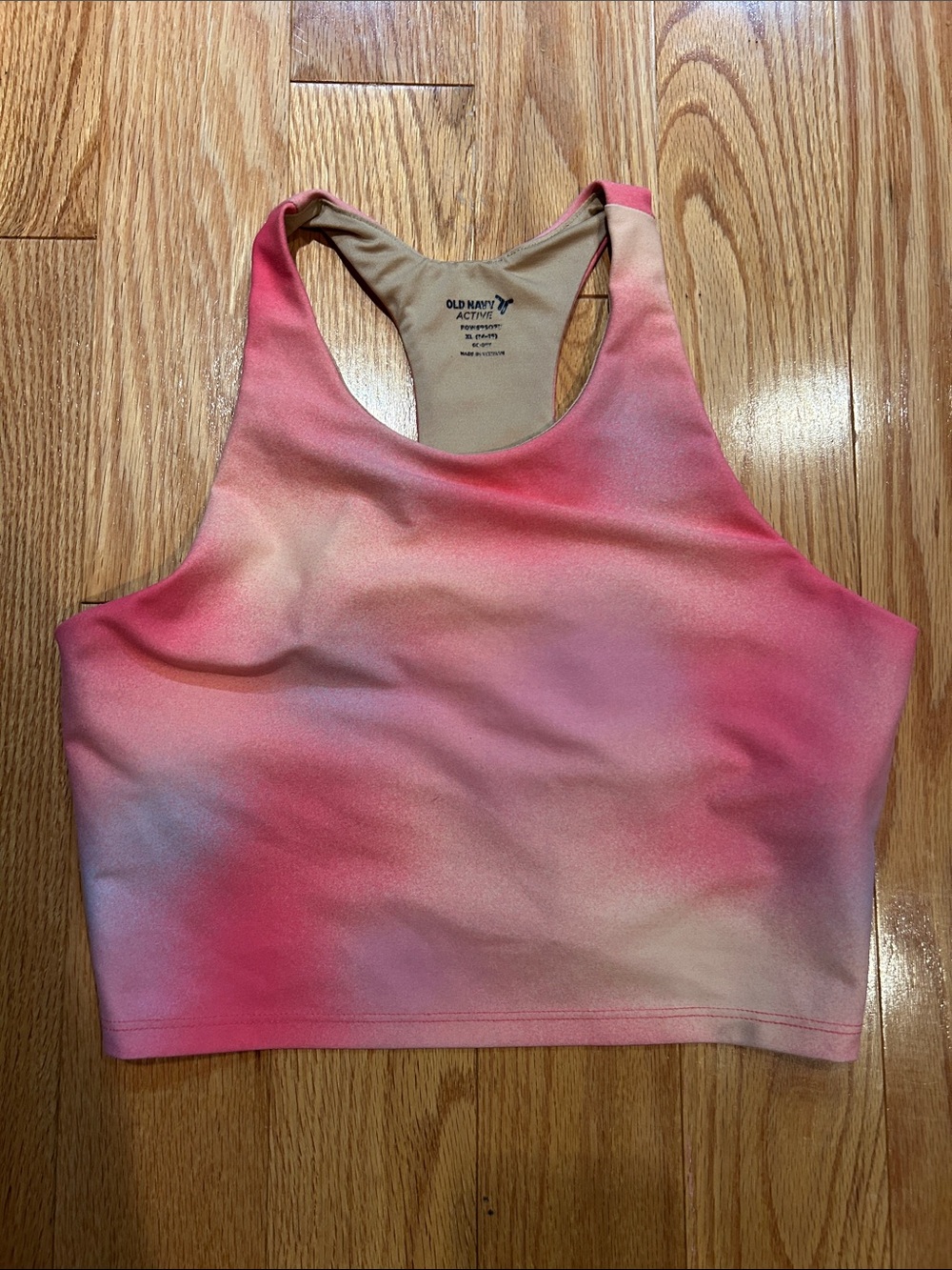 Old Navy Pink and Cream Ombre Racerback Active Crop Top Sports Bra